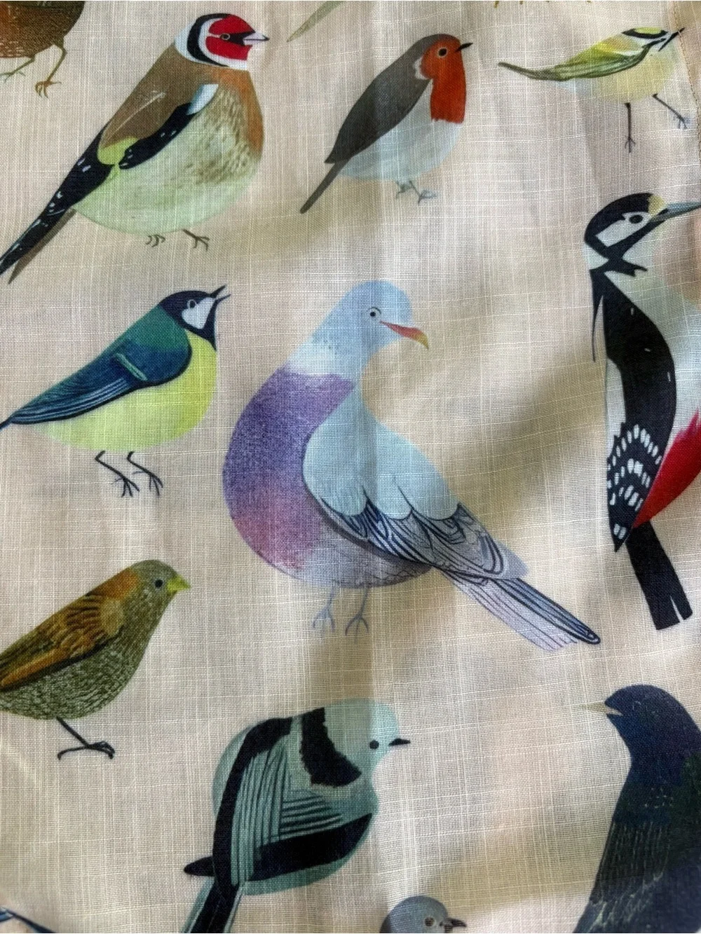 For Bird Lovers! Super Fun Women’s Beige Bird-Print Button-Up Shirt, Medium - Picture 10 of 16